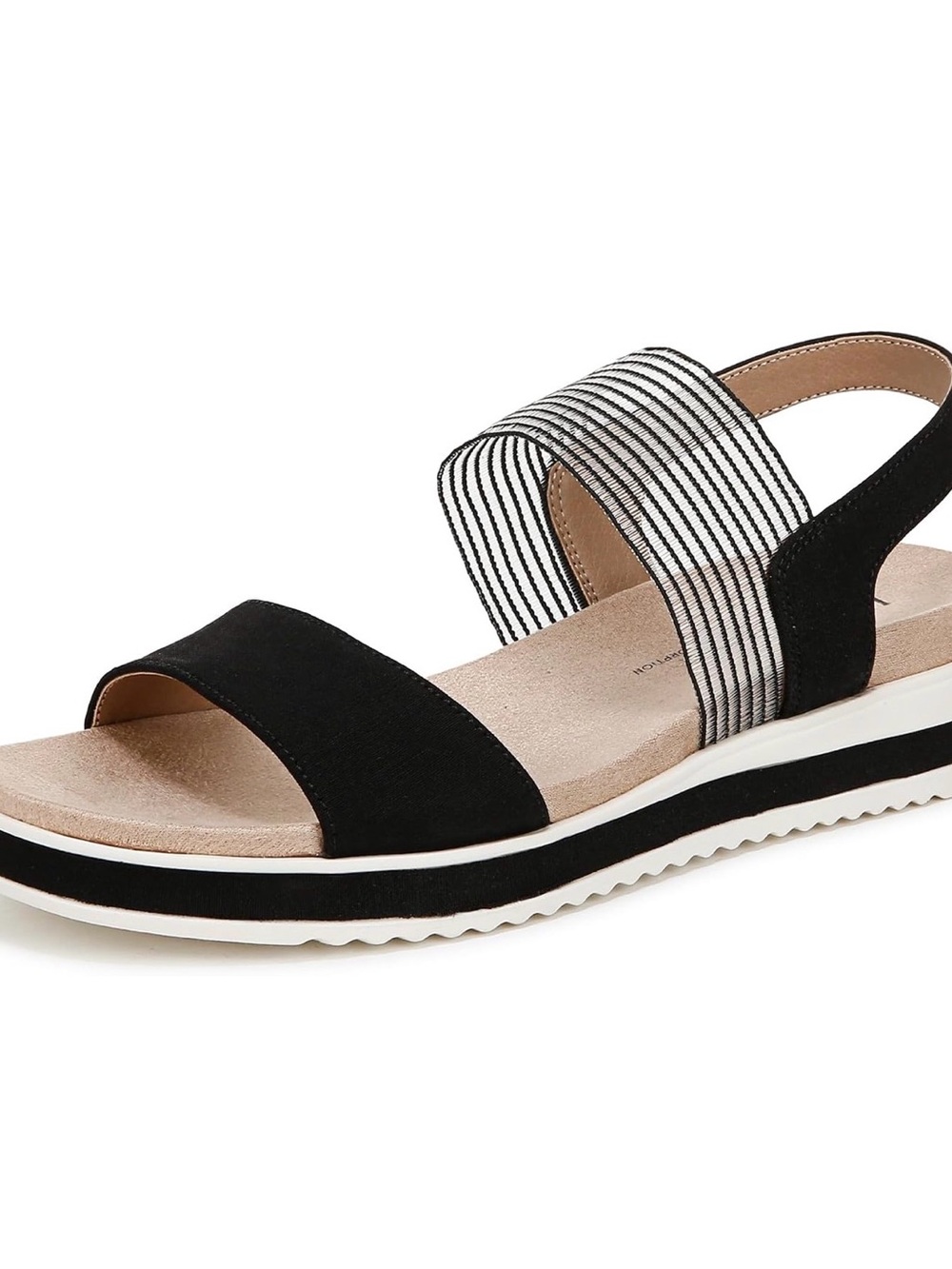 Life Stride Black and White Striped Elastic Slingback Sandal